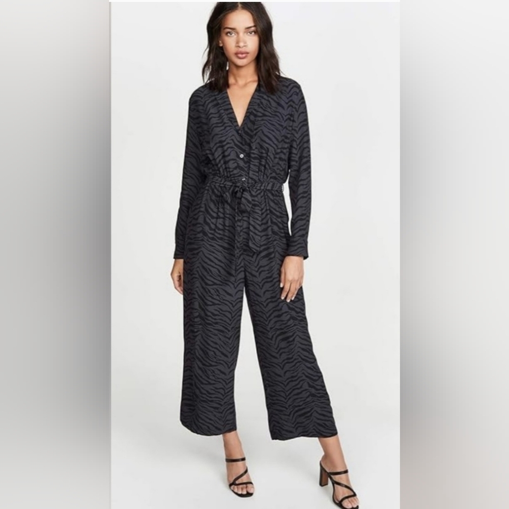 Rails Jumpsuit Callen Wide Leg Charcoal Gray Tiger Stripe Button Front S… - Picture 7 of 12